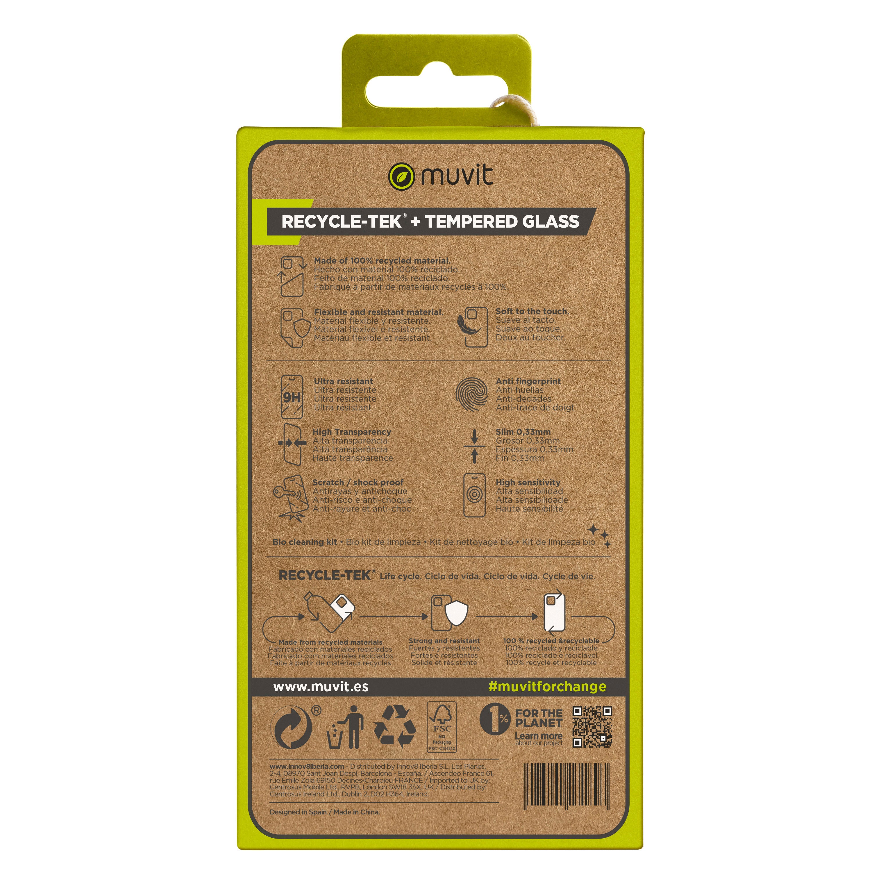 Funda Muvit Para Iphone 15 Pro + Protector Pantalla Vidrio Templado Plano Marco Negro