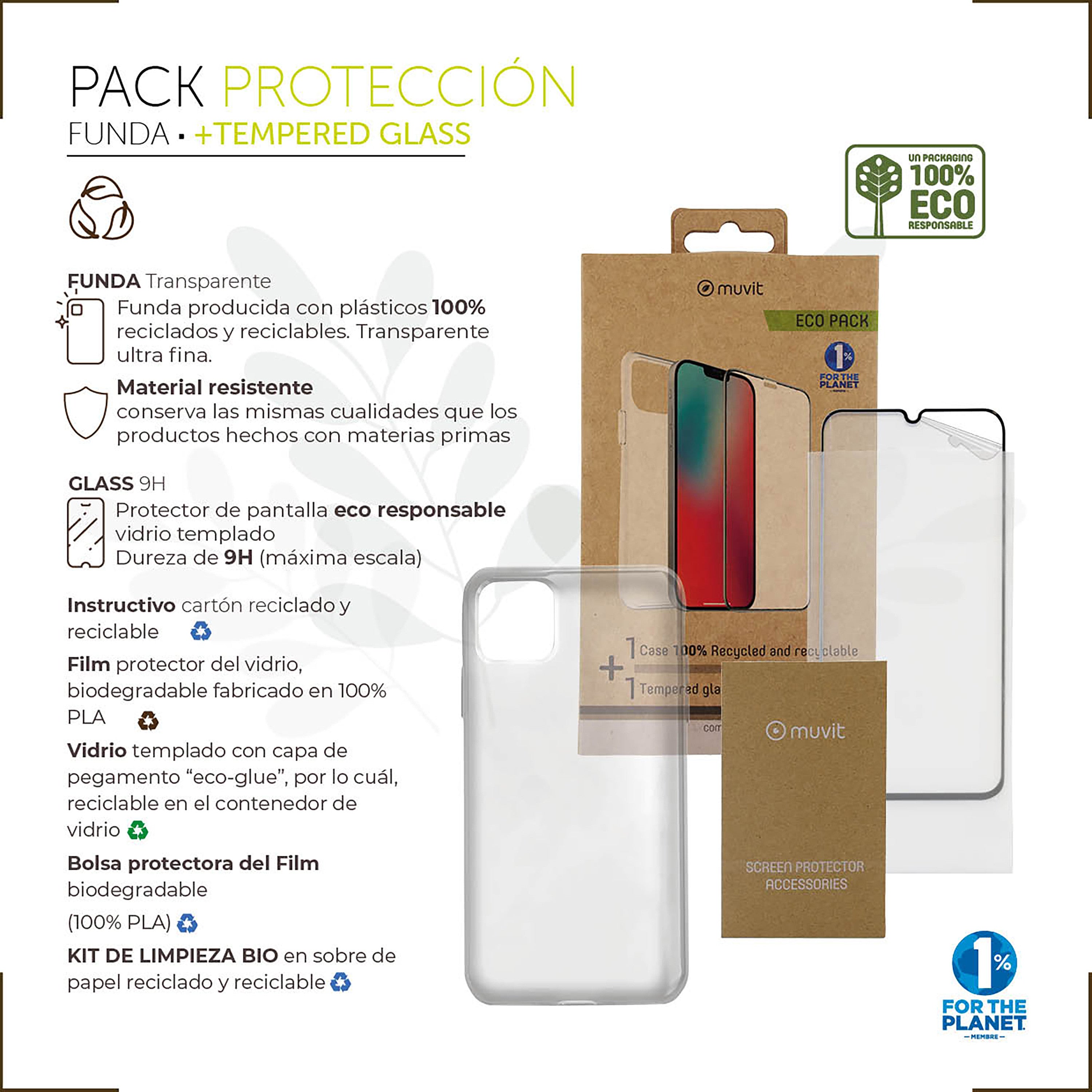 Funda Muvit Para Iphone 14 + Protector Pantalla Vidrio Templado Plano Marco Negro
