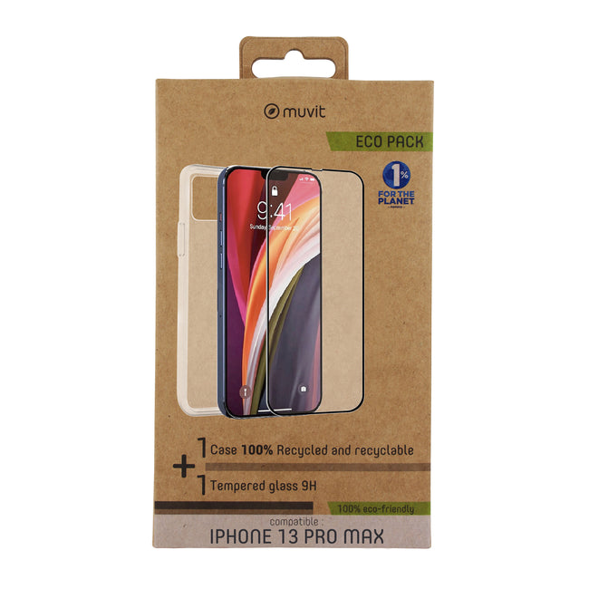 Funda Muvit Para Iphone 13 Pro Max + Protector Pantalla Vidrio Templado Plano Marco Negro Hover Image