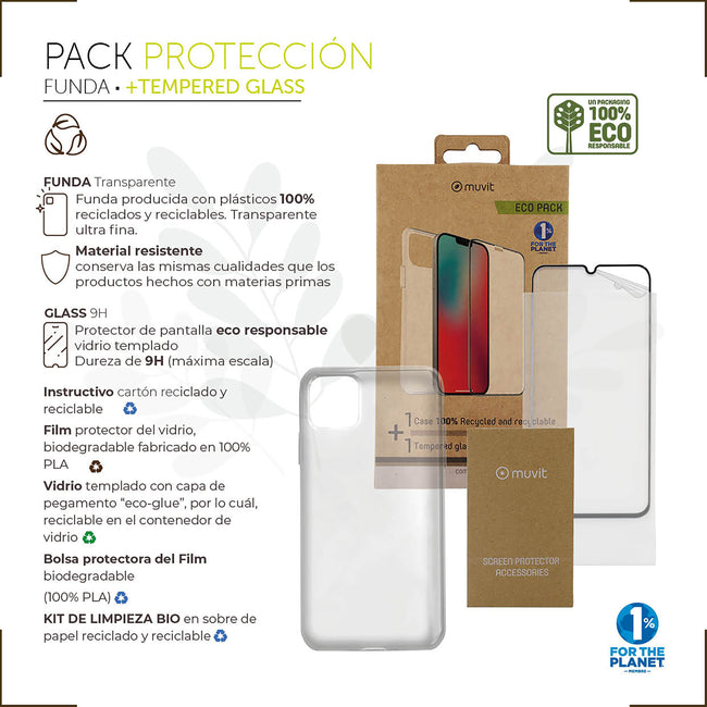 Funda Muvit Para Iphone 13 Pro + Protector Pantalla Vidrio Templado Plano Marco Negro Main Image