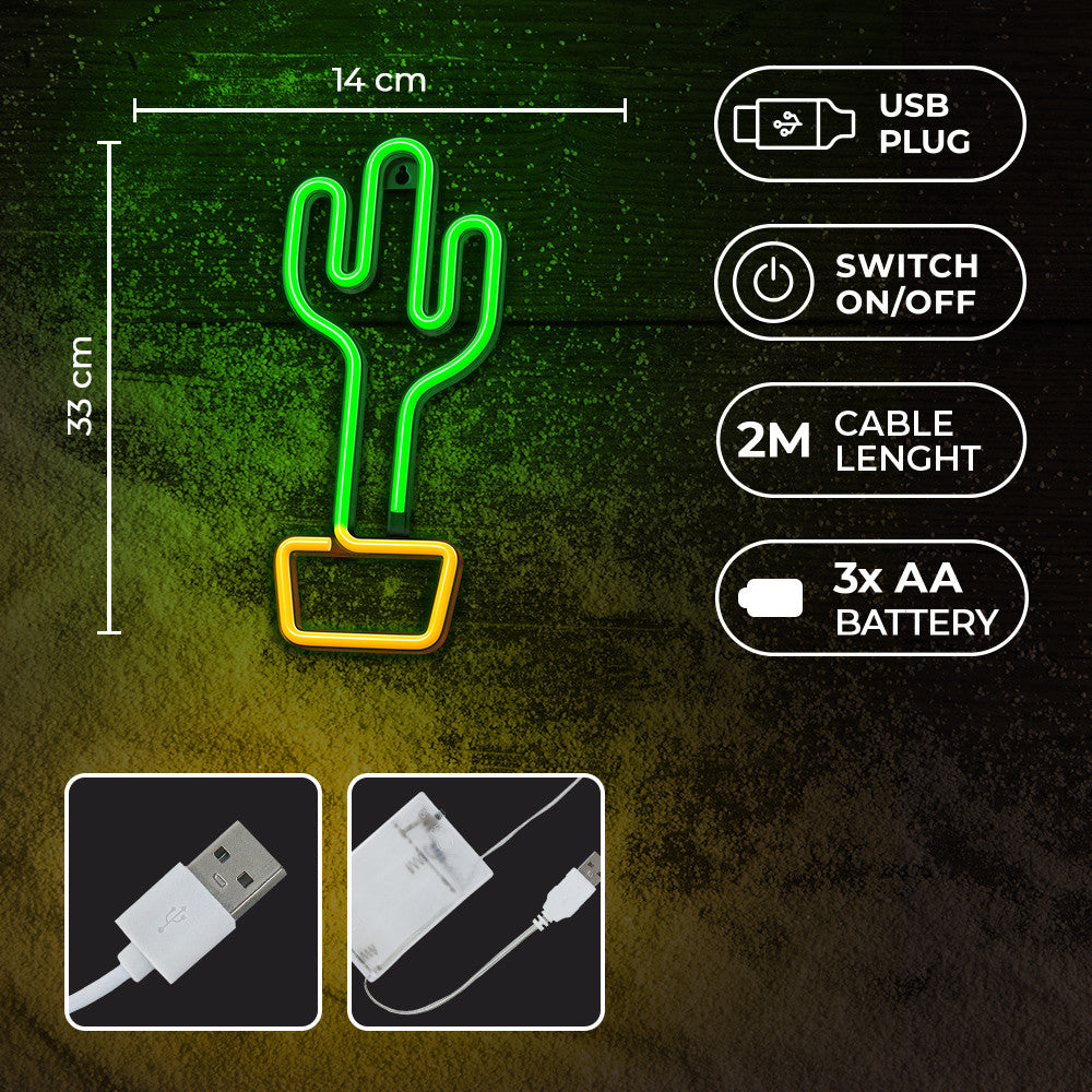 Lampara Forever Neon Led Cactus Orange Green