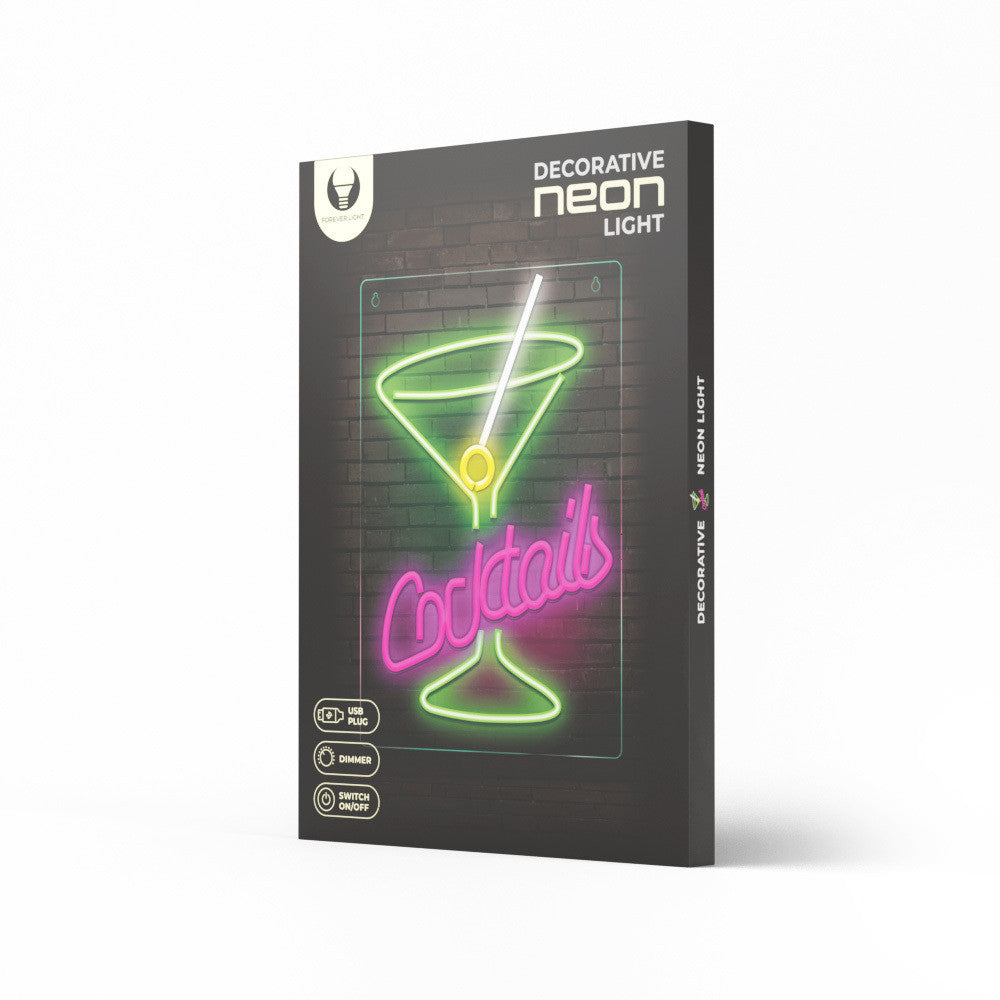 Lampara Forever Neon Plexi Led Cocktails Pink Green