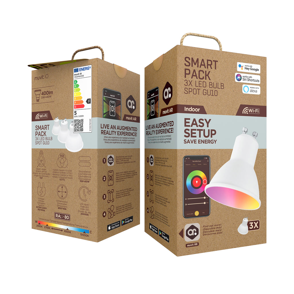 Bombilla muvit io gu10 5.5w rgb pack 3 unidades - Bombilla Inteligente