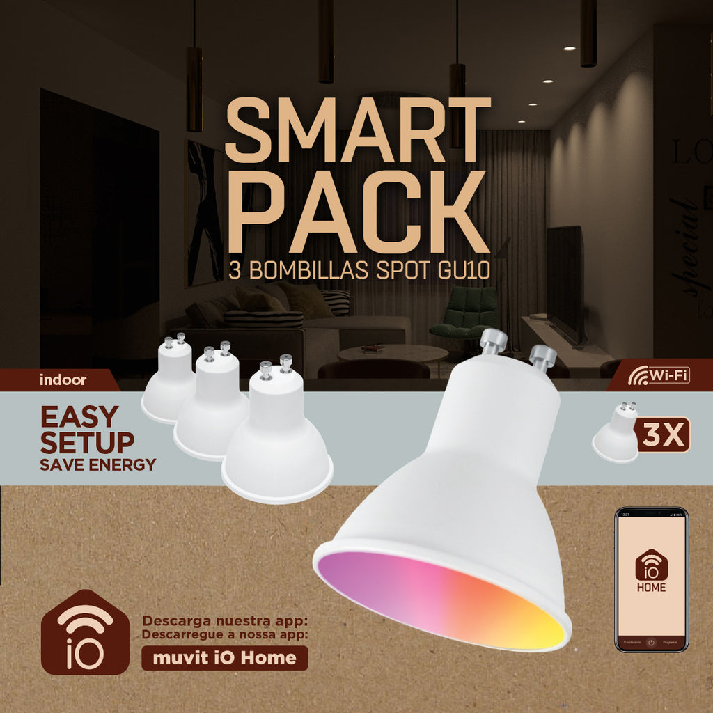 Bombilla muvit io gu10 5.5w rgb pack 3 unidades - Bombilla Inteligente