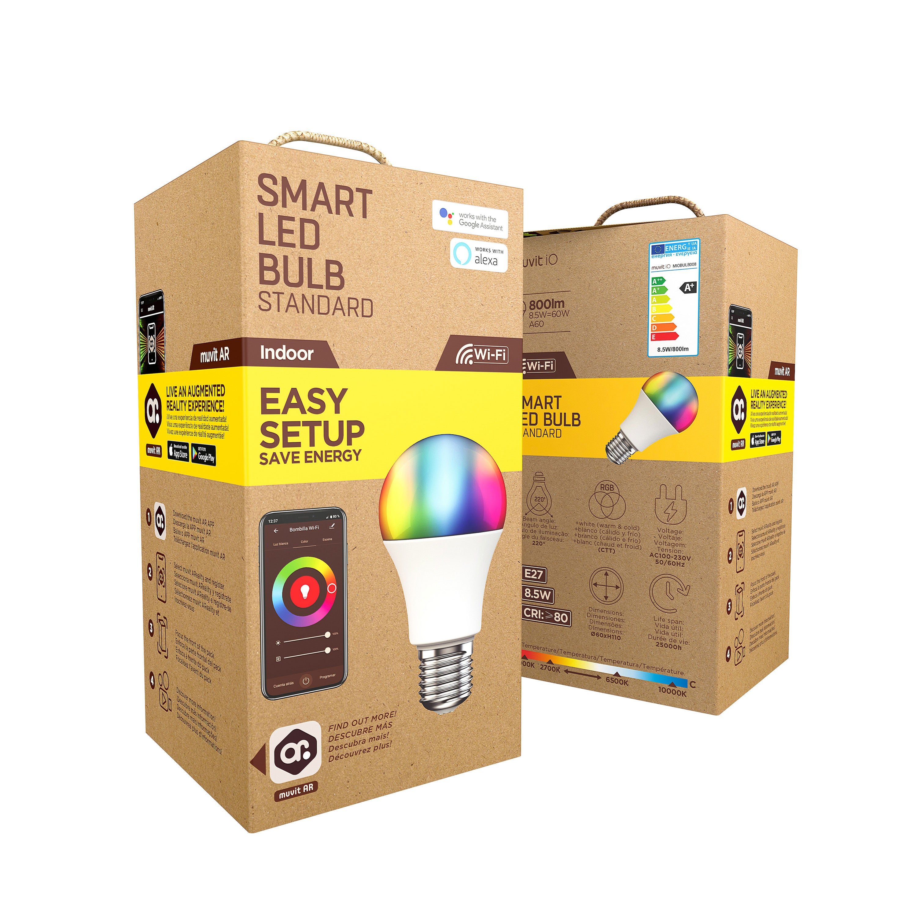 Bombilla muvit io a60 e27 8.5w rgb - Bombilla Inteligente