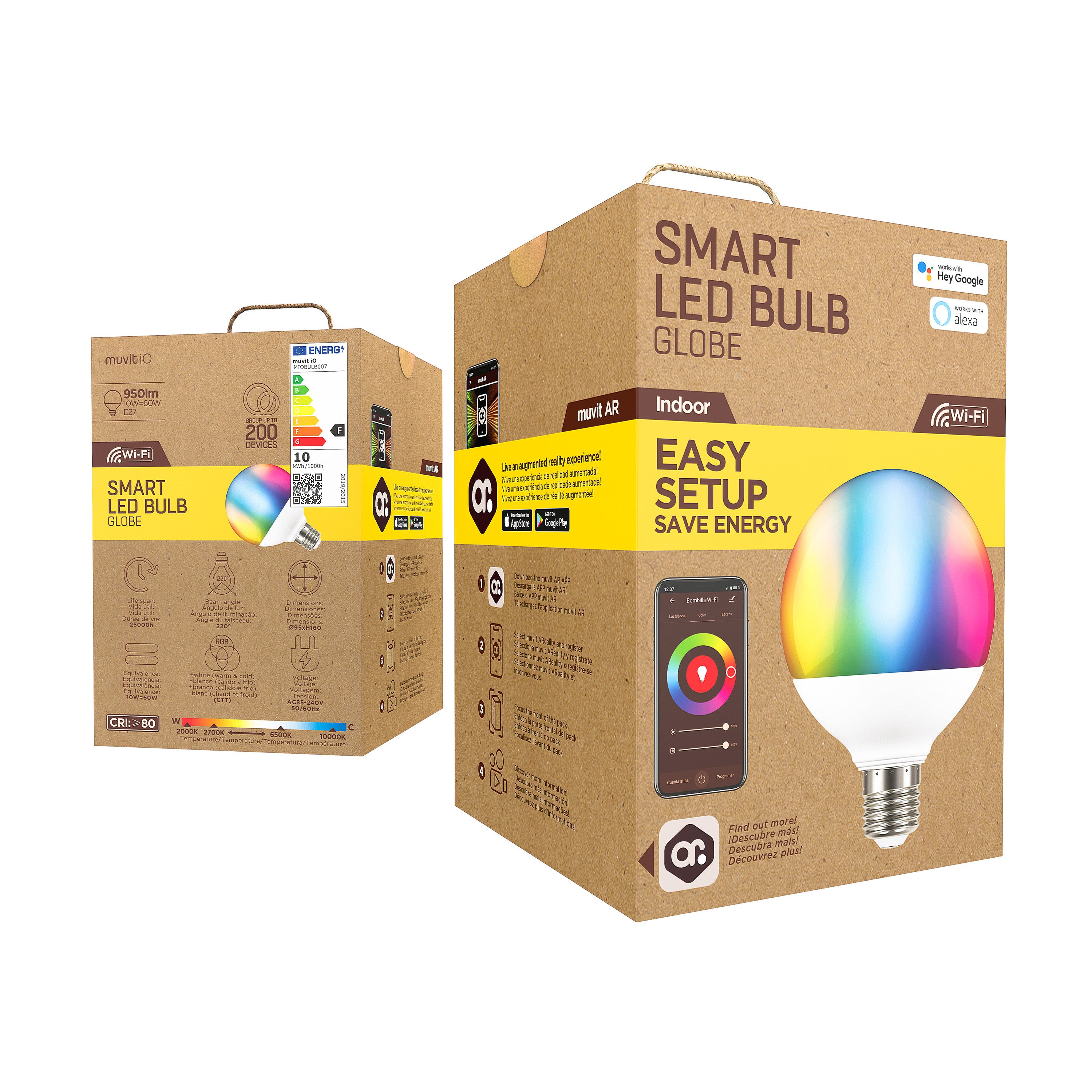 Bombilla muvit io globo e27 10w rgb - Bombilla Inteligente