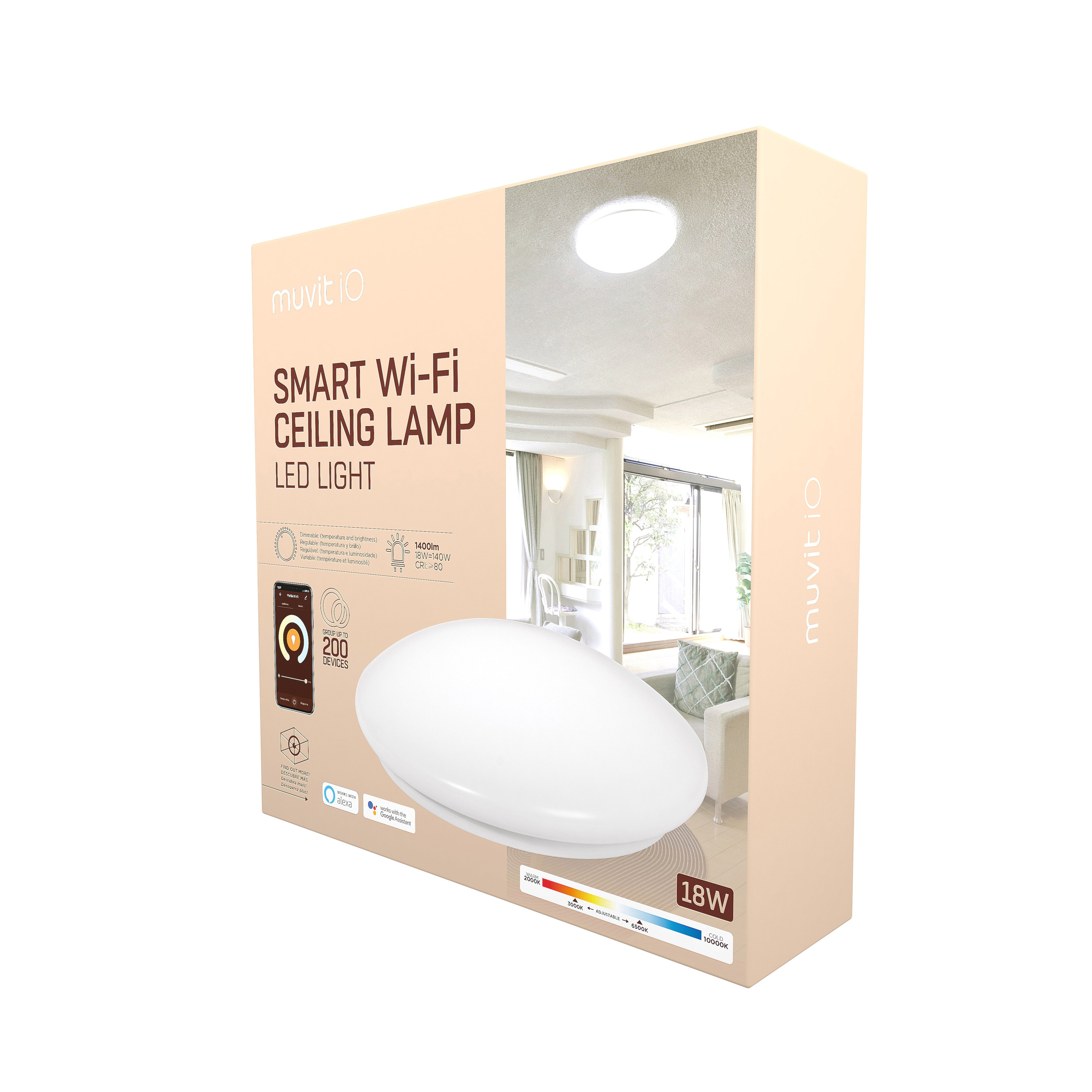 Lampara Techo Muvit Io Wifi 18w Blanco + Cct