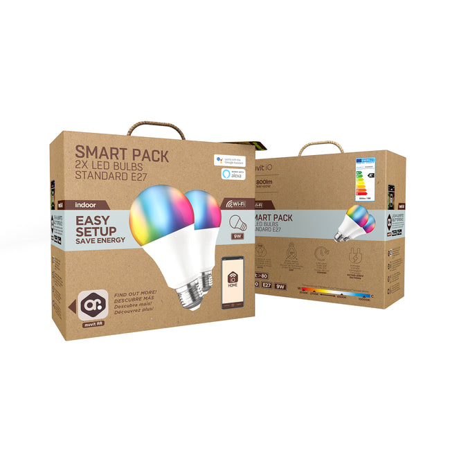 Bombilla muvit io a60 e27 9w rgb pack 2 unidades - Bombilla Inteligente Main Image
