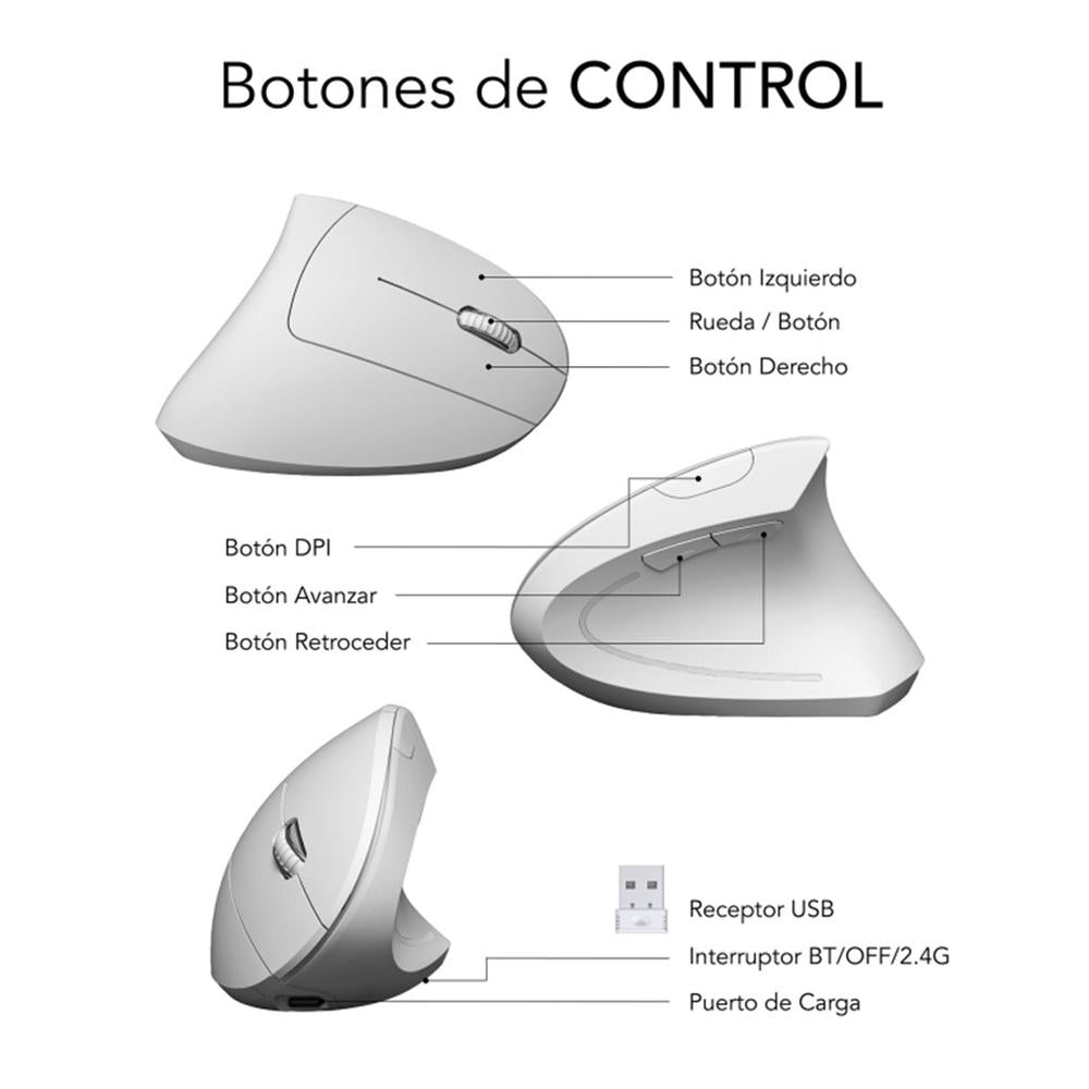 Raton Inalambrico Subblim Glide Vertical Ergo Blanco