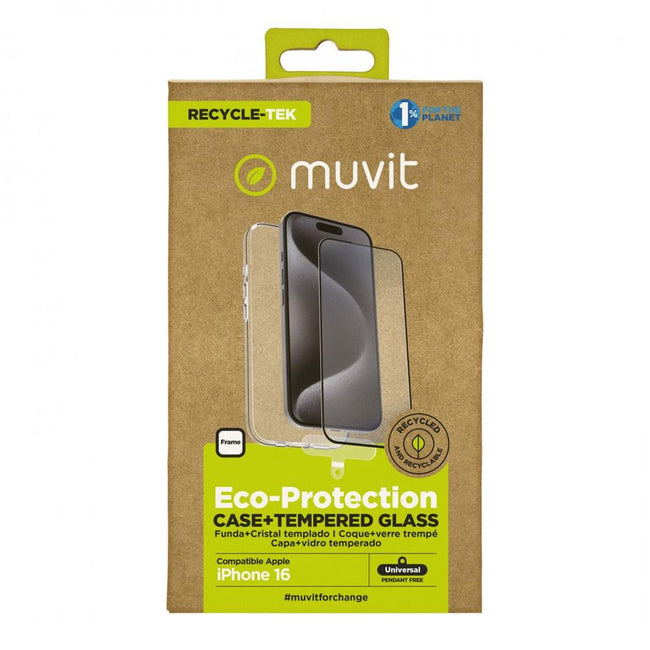 Funda Muvit Recycletek Para Apple Iphone 16 Transparente + Protector Cristal Templado Marco Negro Main Image