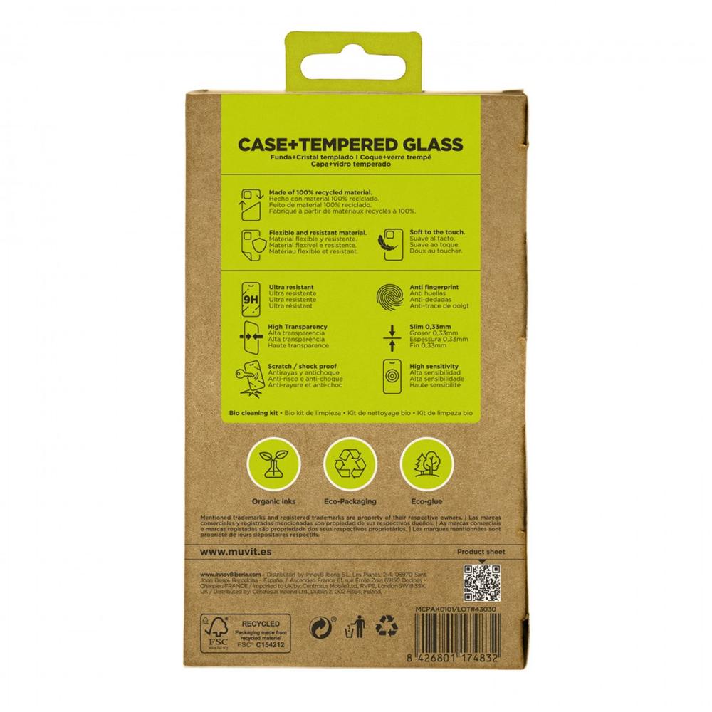 Funda Muvit Recycletek Para Apple Iphone 16 Transparente + Protector Cristal Templado Marco Negro
