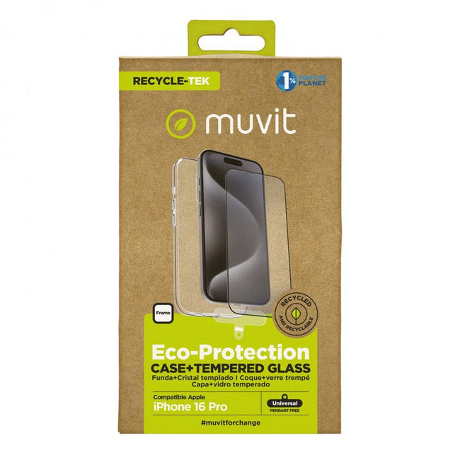 Funda Muvit Recycletek Para Apple Iphone 16 Pro Transparente + Protector Cristal Templado Marco Negro Main Image