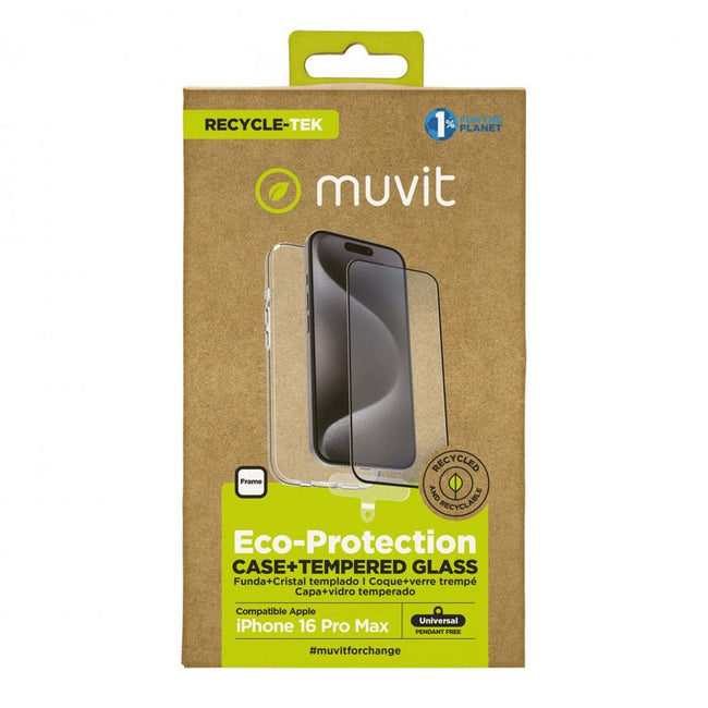 Funda Muvit Recycletek Para Apple Iphone 16 Pro Max Transparente + Protector Cristal Templado Marco Negro Main Image
