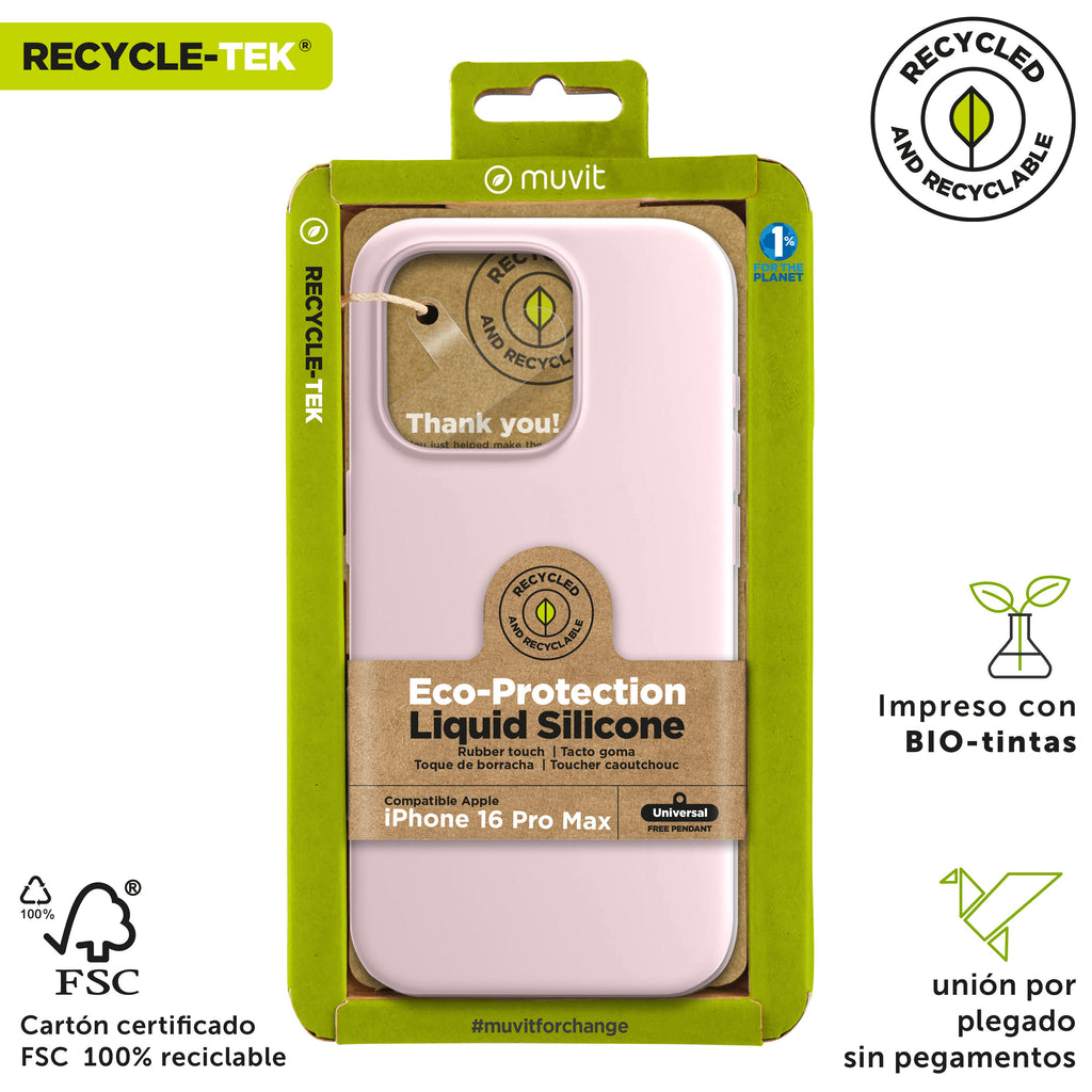 Funda Muvit Recycletek Liquid Silicone Para Apple Iphone 16 Pro Max Rosa
