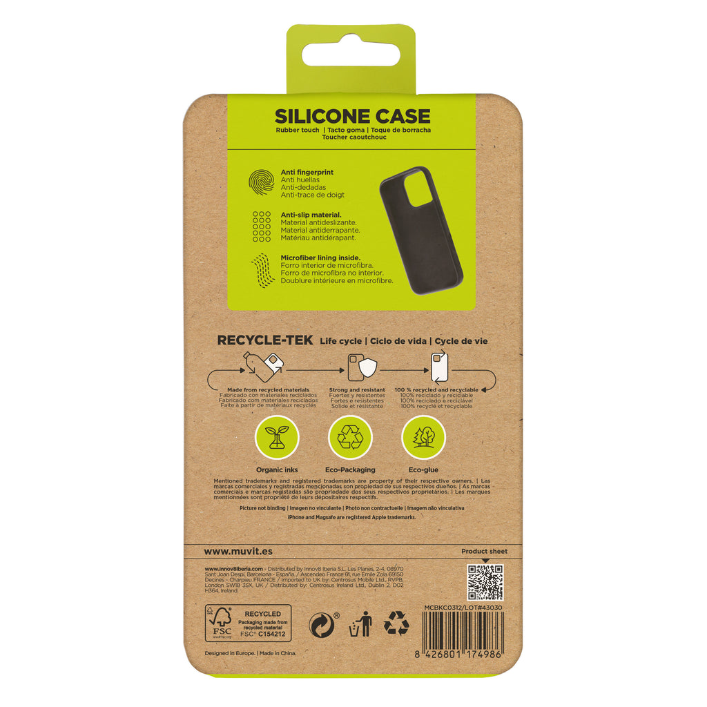 Funda Muvit Recycletek Liquid Silicone Para Apple Iphone 16 Pro Negra