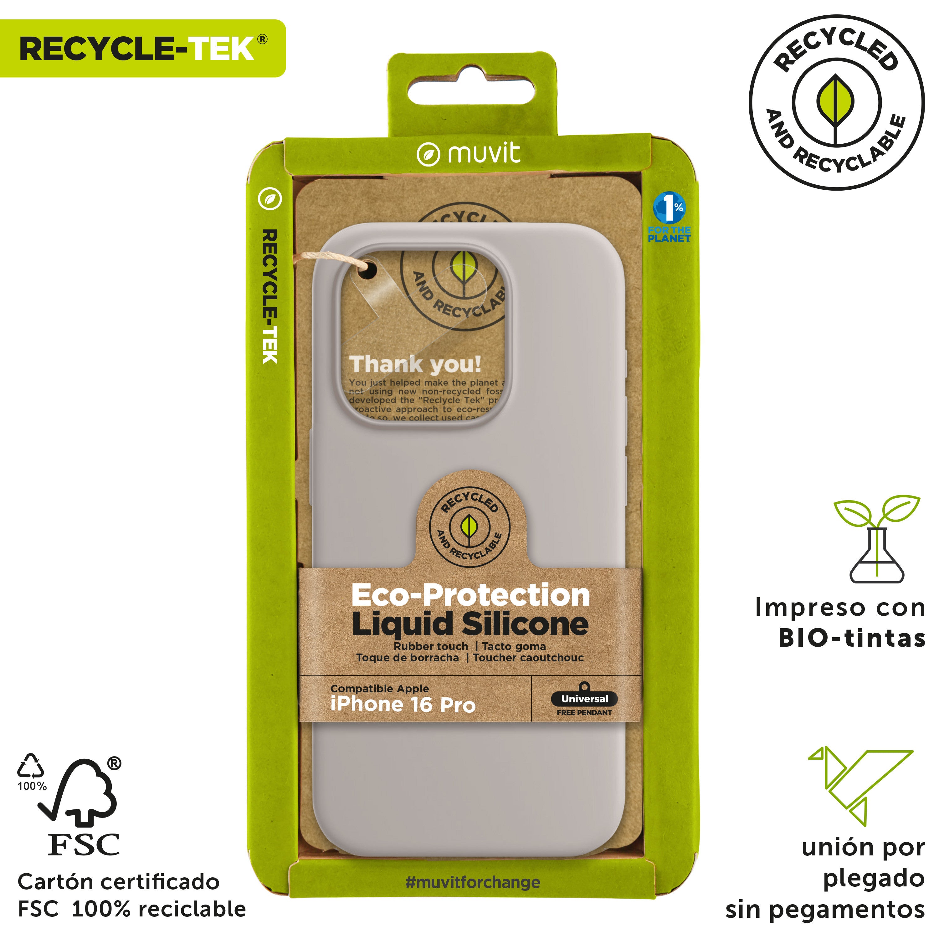 Funda Muvit Recycletek Liquid Silicone Para Apple Iphone 16 Pro Nude