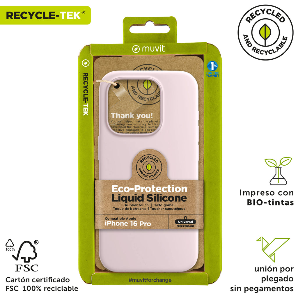 Funda Muvit Recycletek Liquid Silicone Para Apple Iphone 16 Pro Rosa