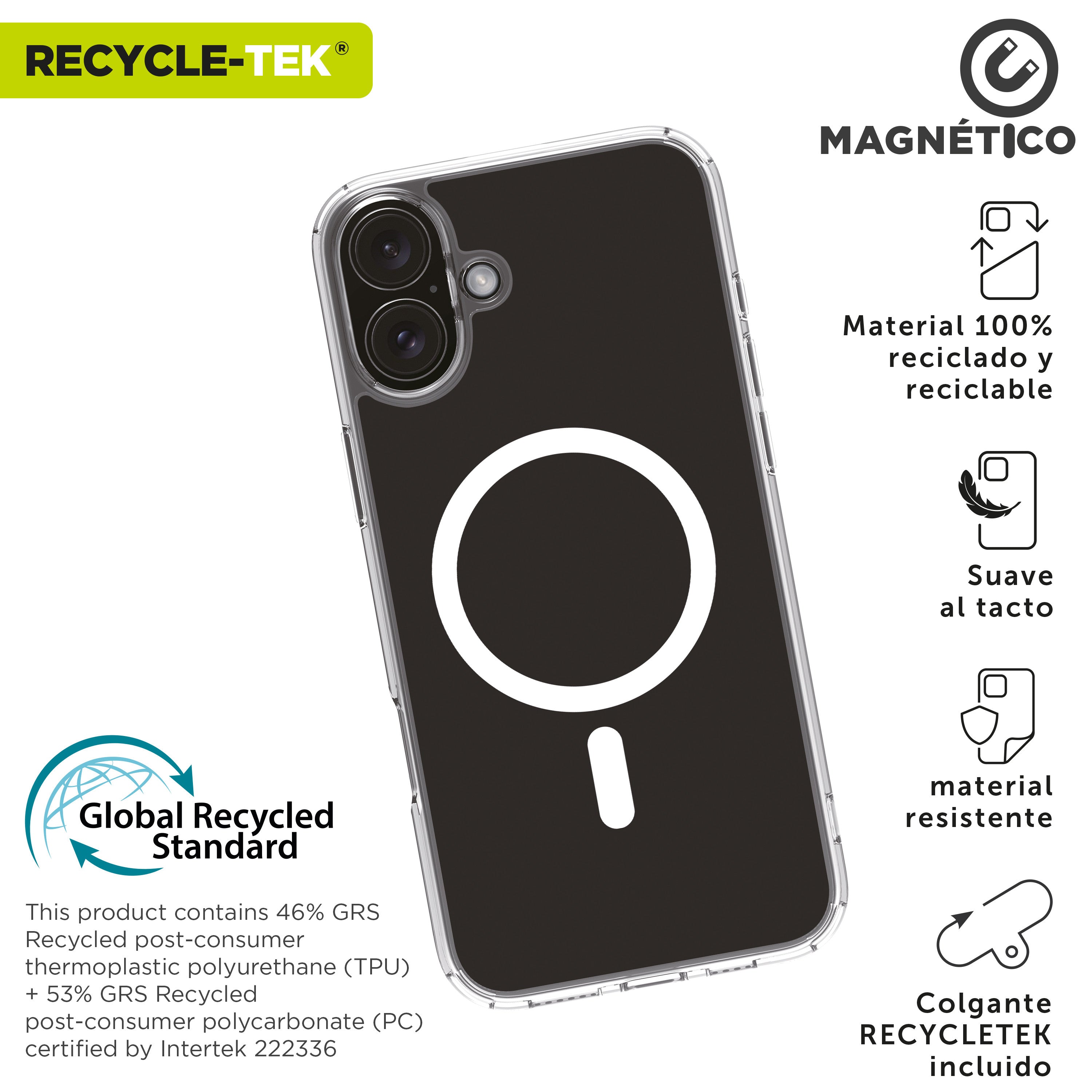 Funda Muvit Recycletek Magsafe Para Apple Iphone 16 Plus Transparente
