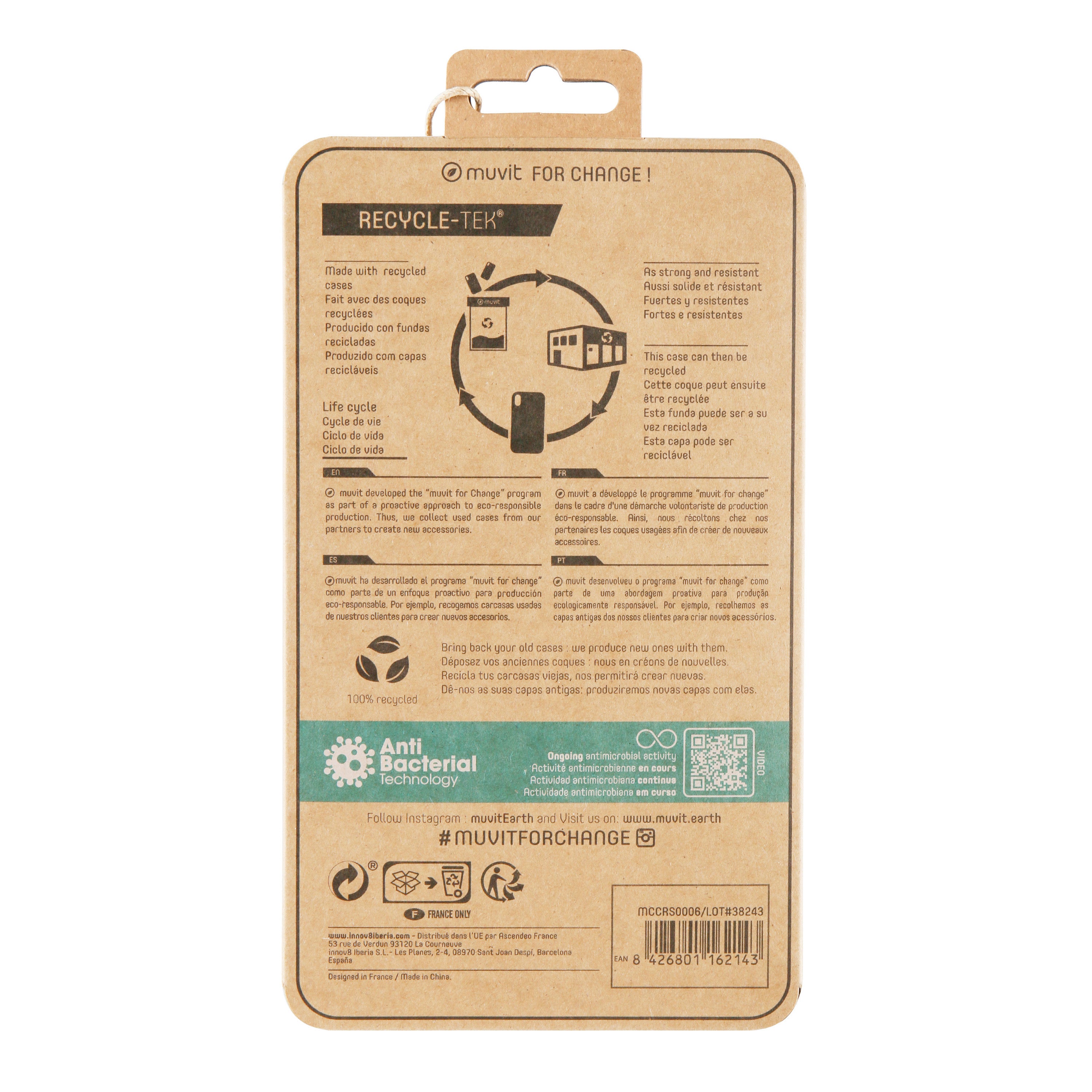 Funda Muvit Recycletek Antibacteriana Para Apple Iphone X - Xs Transparente