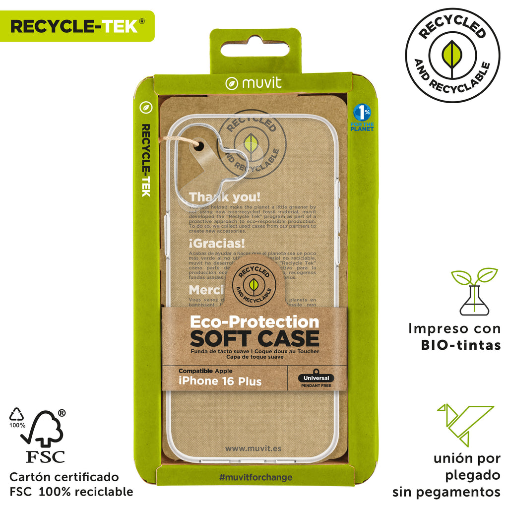 Funda Muvit Recycletek Para Apple Iphone 16 Plus Transparente