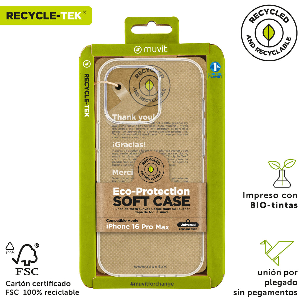 Funda Muvit Recycletek Para Apple Iphone 16 Pro Max Transparente