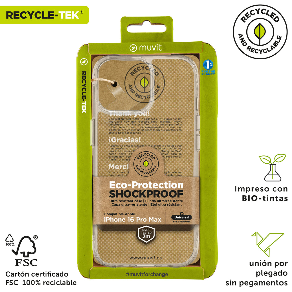 Funda Muvit Shockproof 2m Para Apple Iphone 16 Pro Max Transparente