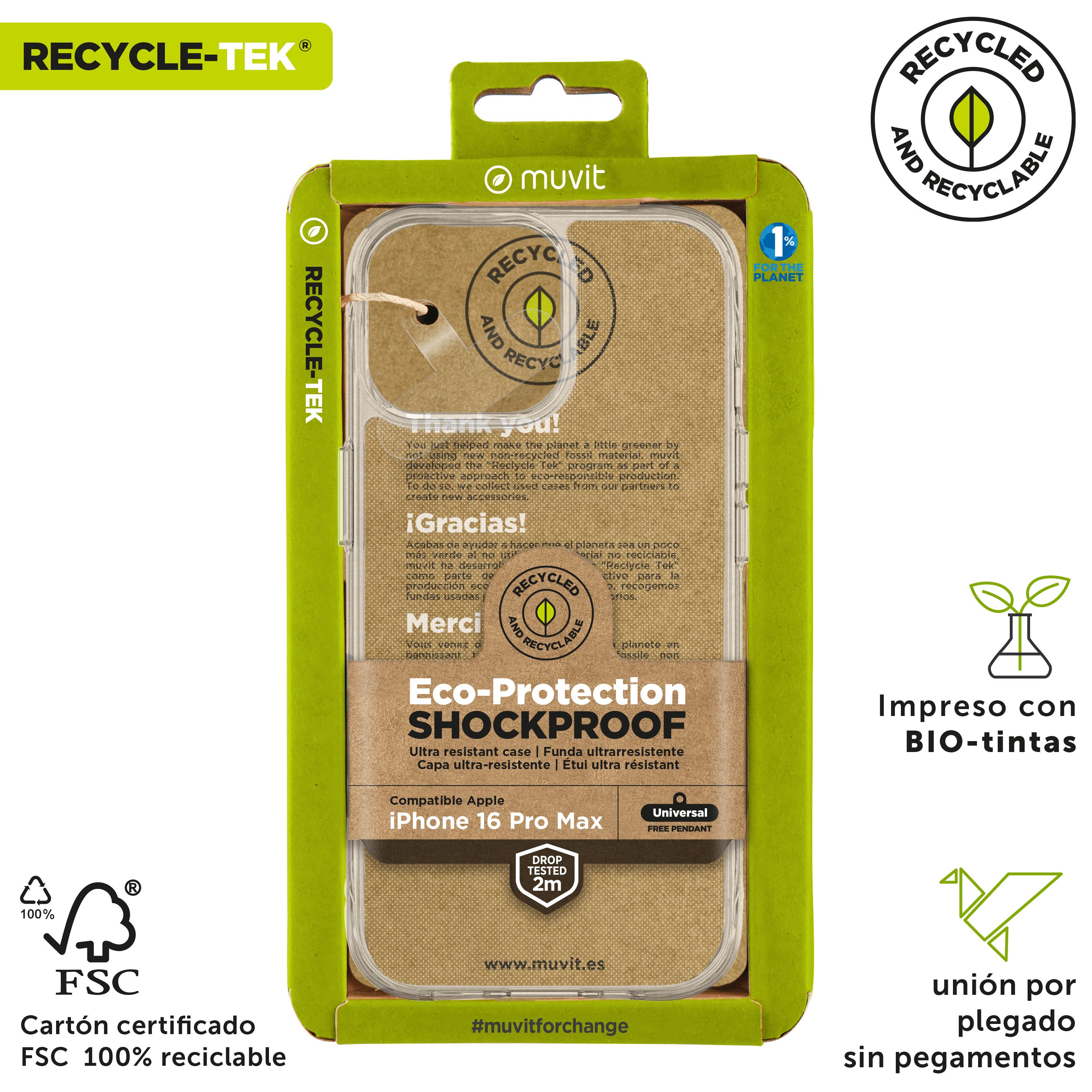 Funda Muvit Shockproof 2m Para Apple Iphone 16 Pro Max Transparente