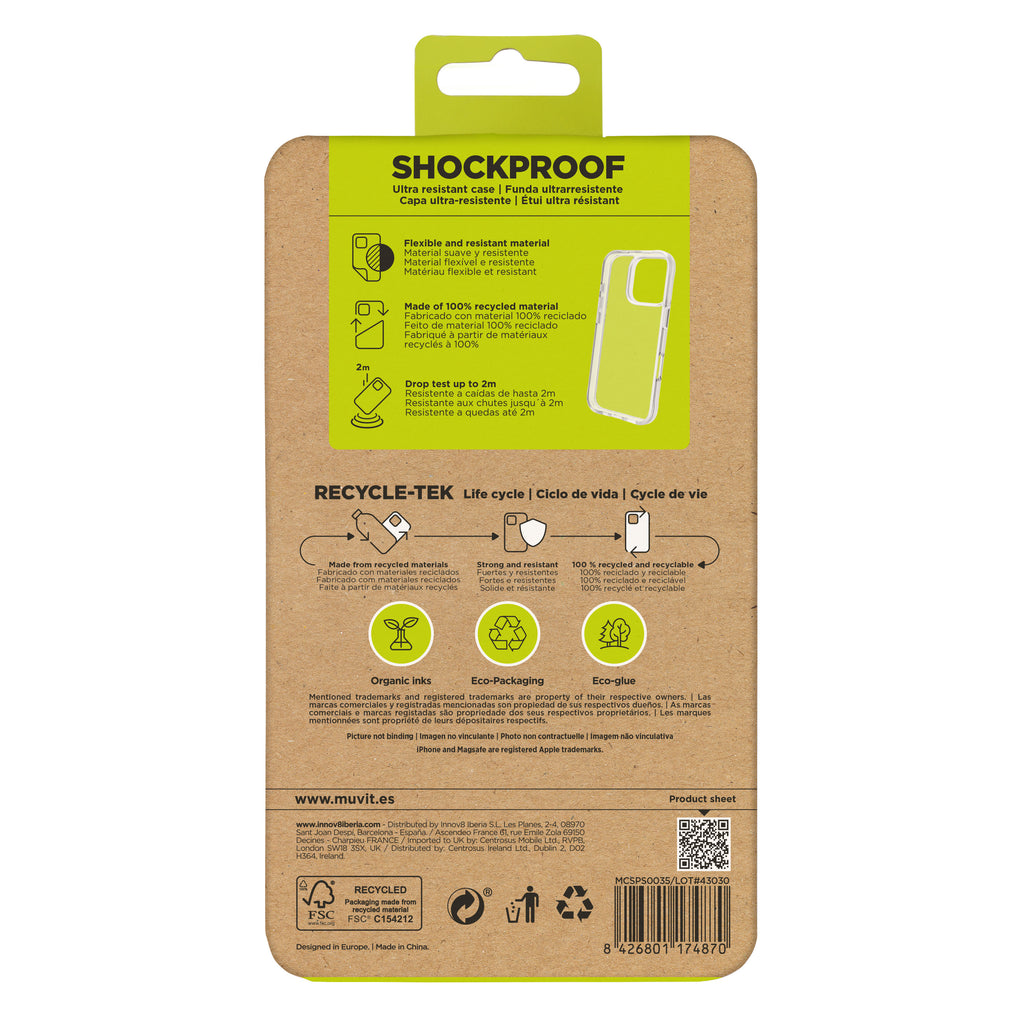 Funda Muvit Shockproof 2m Para Apple Iphone 16 Pro Transparente