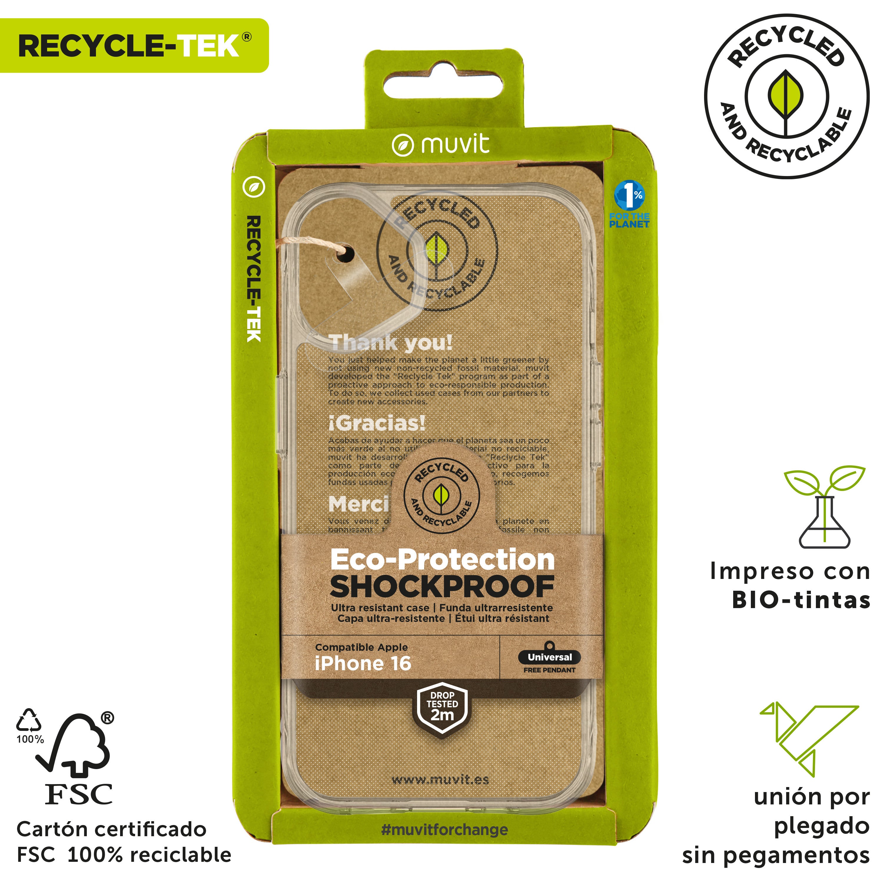 Funda Muvit Shockproof 2m Para Apple Iphone 16 Transparente