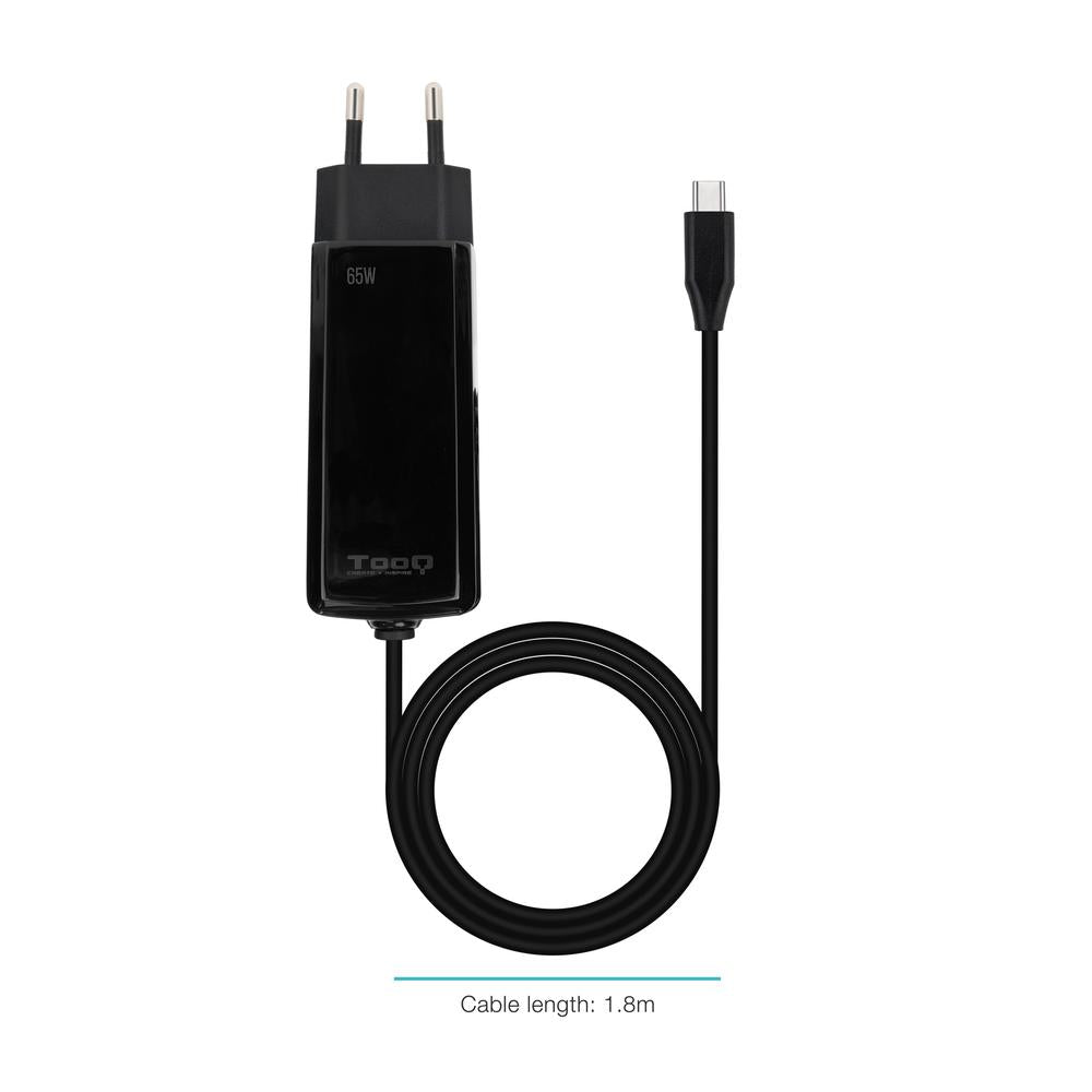 Cargador De Pared Tooq Tqlc - Usbcgan65pd - C 65w Gan Usb Tipo C Negro