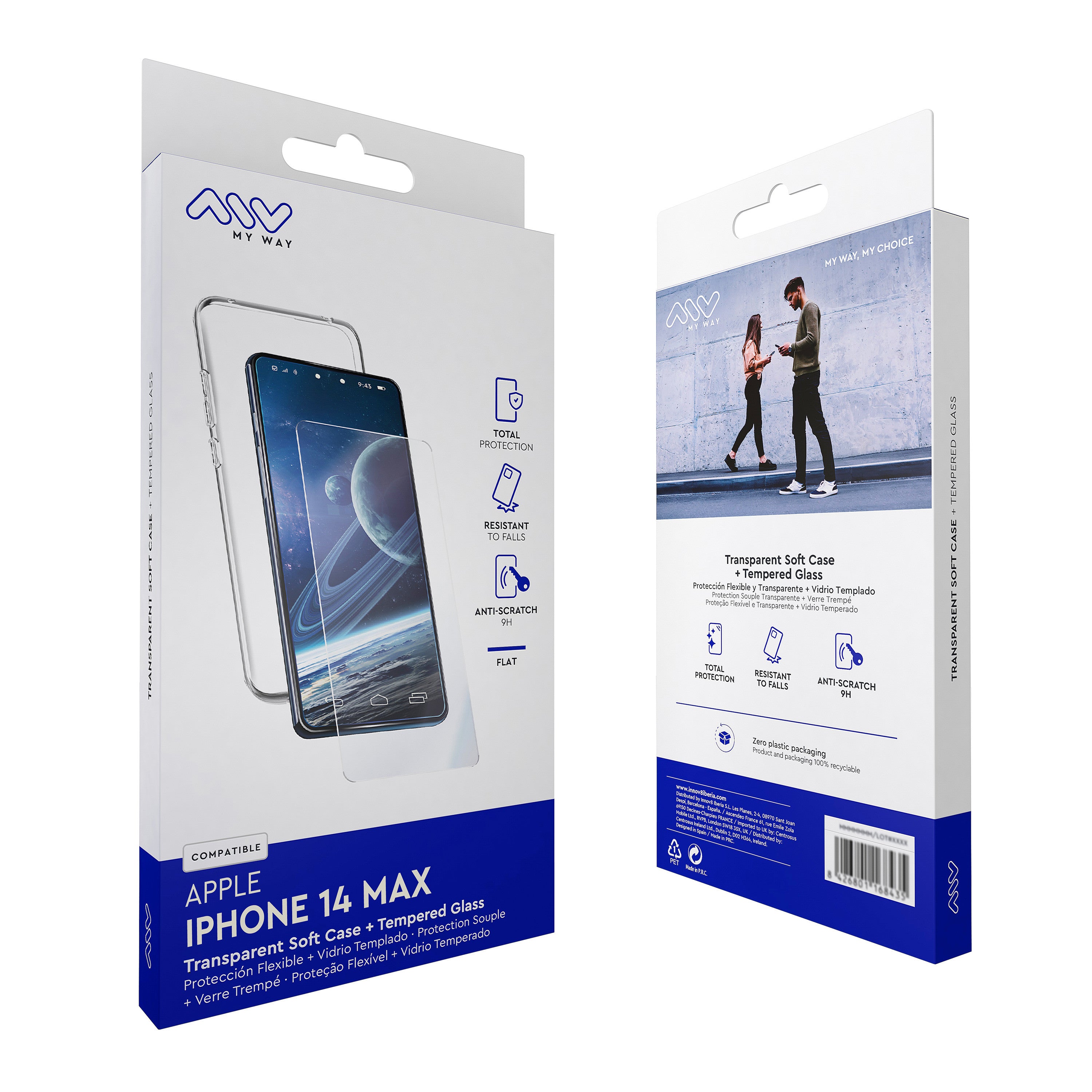 Carcasa Myway Para Apple Iphone 14 Plus Transparente + Protector Pantalla Cristal Templado