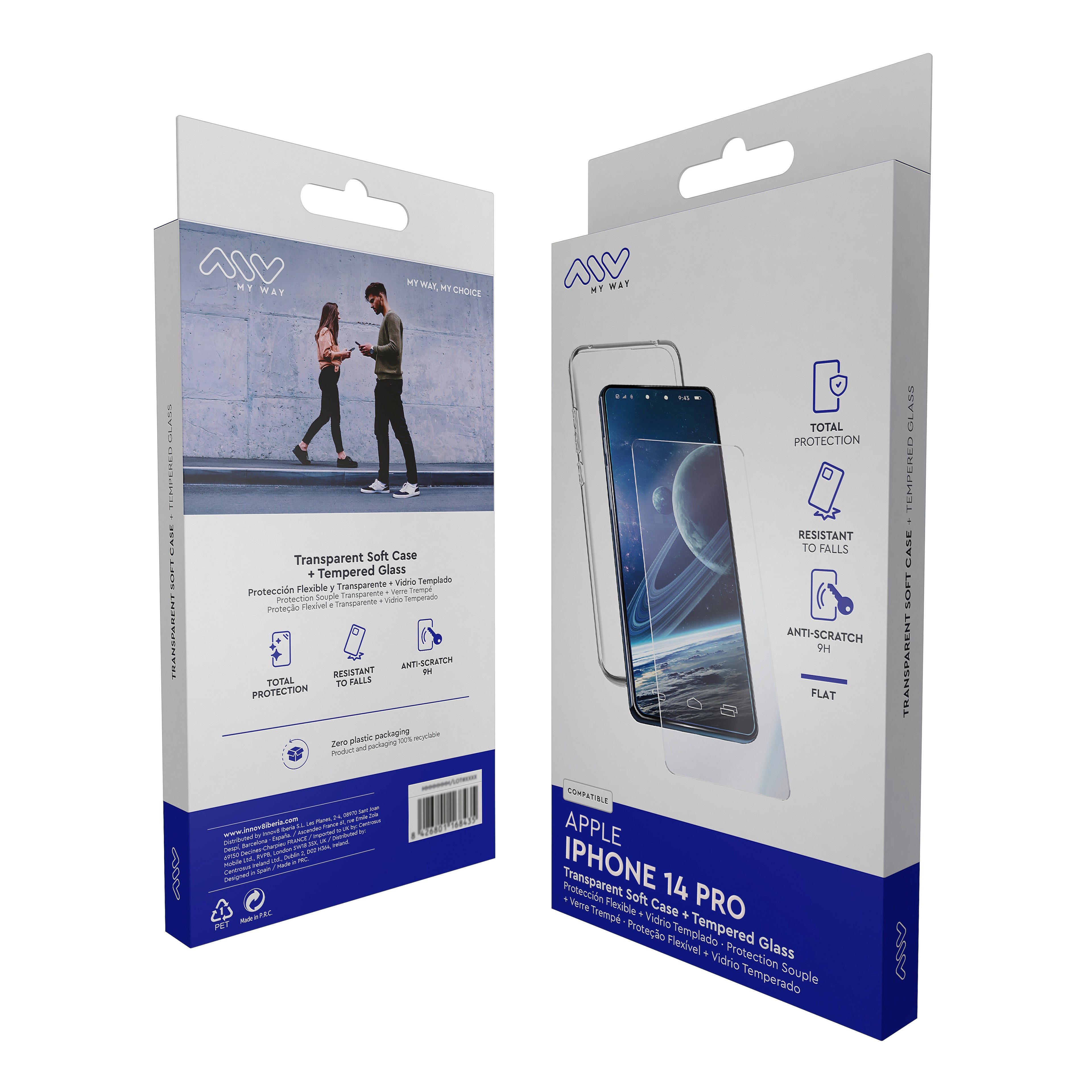 Carcasa Myway Para Apple Iphone 14 Pro Transparente + Protector Pantalla Cristal Templado
