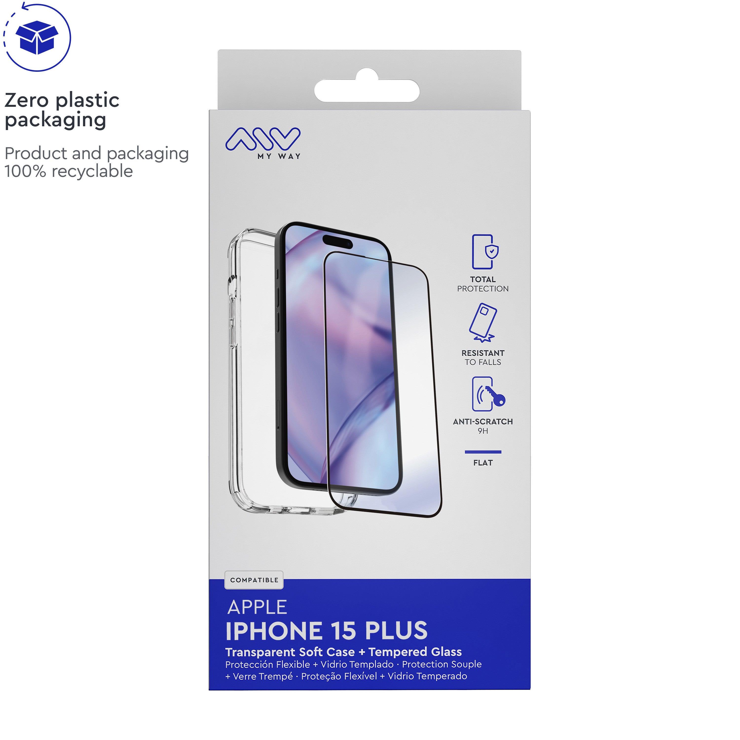 Carcasa Myway Para Apple Iphone 15 Plus Transparente + Protector Pantalla Cristal Templado