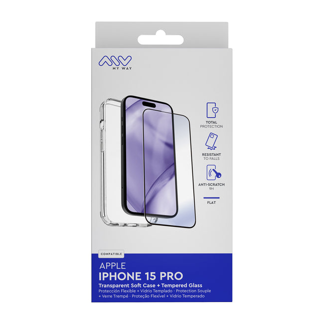 Carcasa Myway Para Apple Iphone 15 Pro Transparente + Protector Pantalla Cristal Templado Main Image