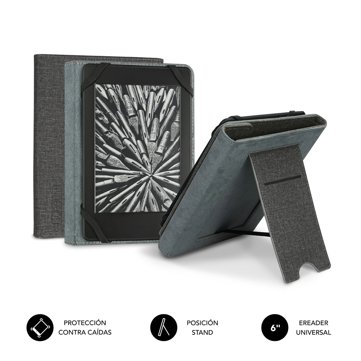 Funda Subblim Clever Ebook Case 6 Pulgadas Stand Case Gris