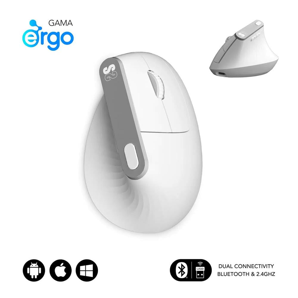 Raton Inalambrico Subblim Vertical Ergo Dual Mouse Battery Blanco