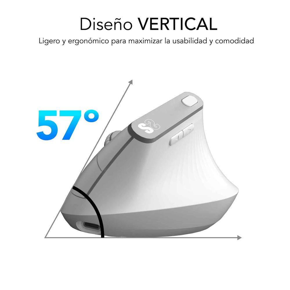 Raton Inalambrico Subblim Vertical Ergo Dual Mouse Battery Blanco