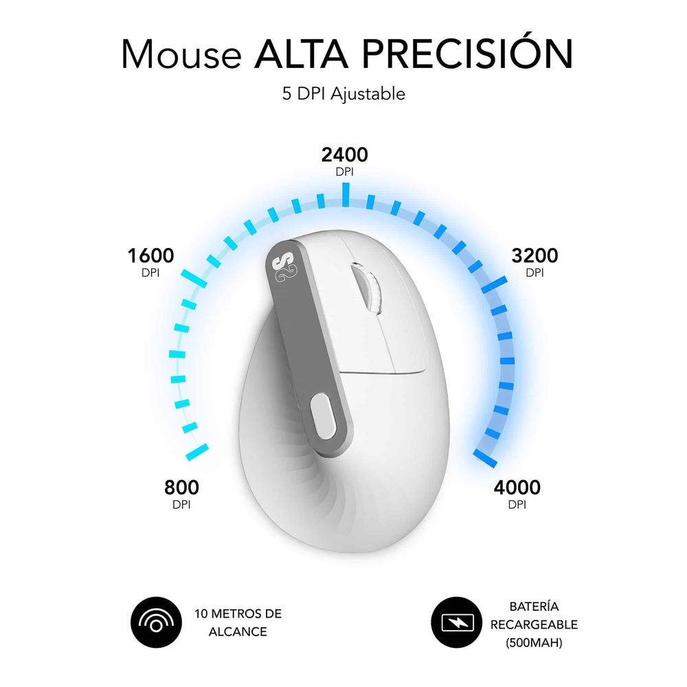 Raton Inalambrico Subblim Vertical Ergo Dual Mouse Battery Blanco