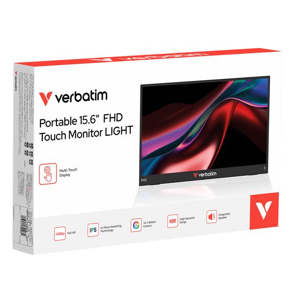 Monitor Led Portatil 15.6 Pulgadas Verbatim Ips - Fhd - Hdmi - 60hz - 10ms - Vesa 75x75 - Tactil