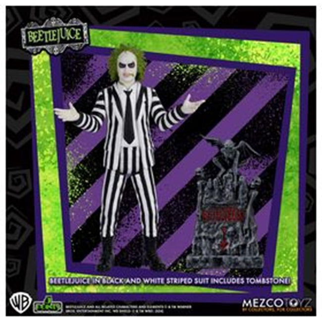 Figura Mezco Toyz Beetlejuice 5 Points Beetlejuice Striped Suite 9.5cm Hover Image