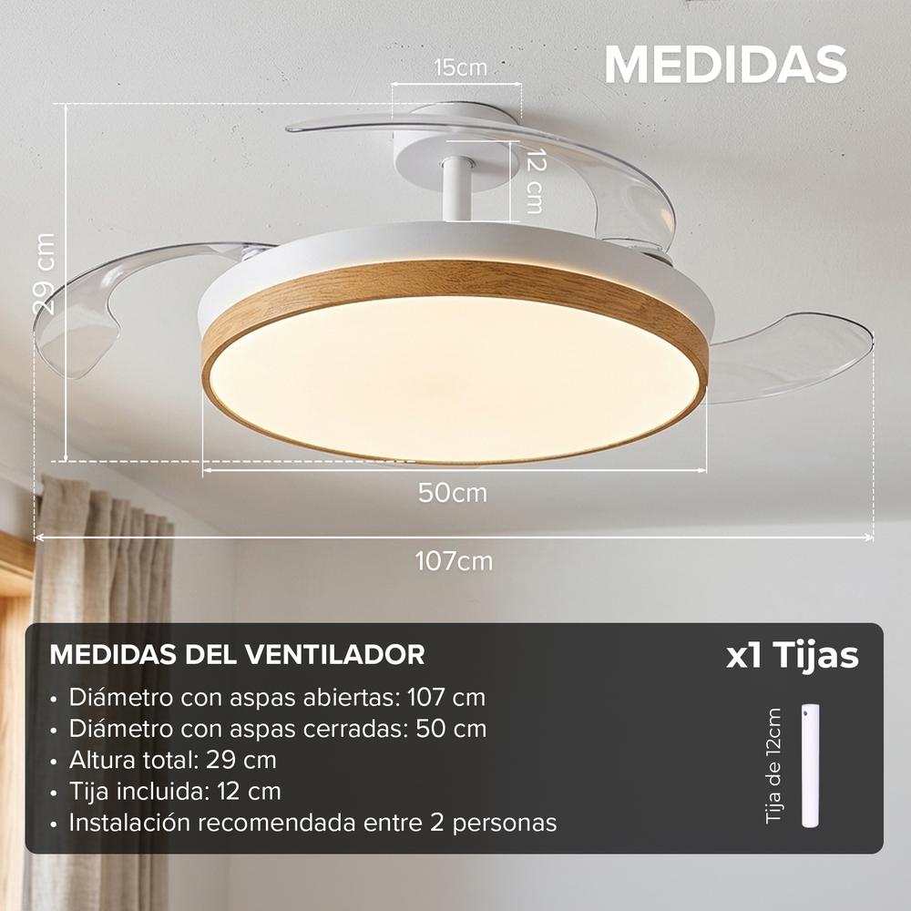 Concept Nature Ventilador De Techo Con Luz Aspas Retractiles Estilo Madera