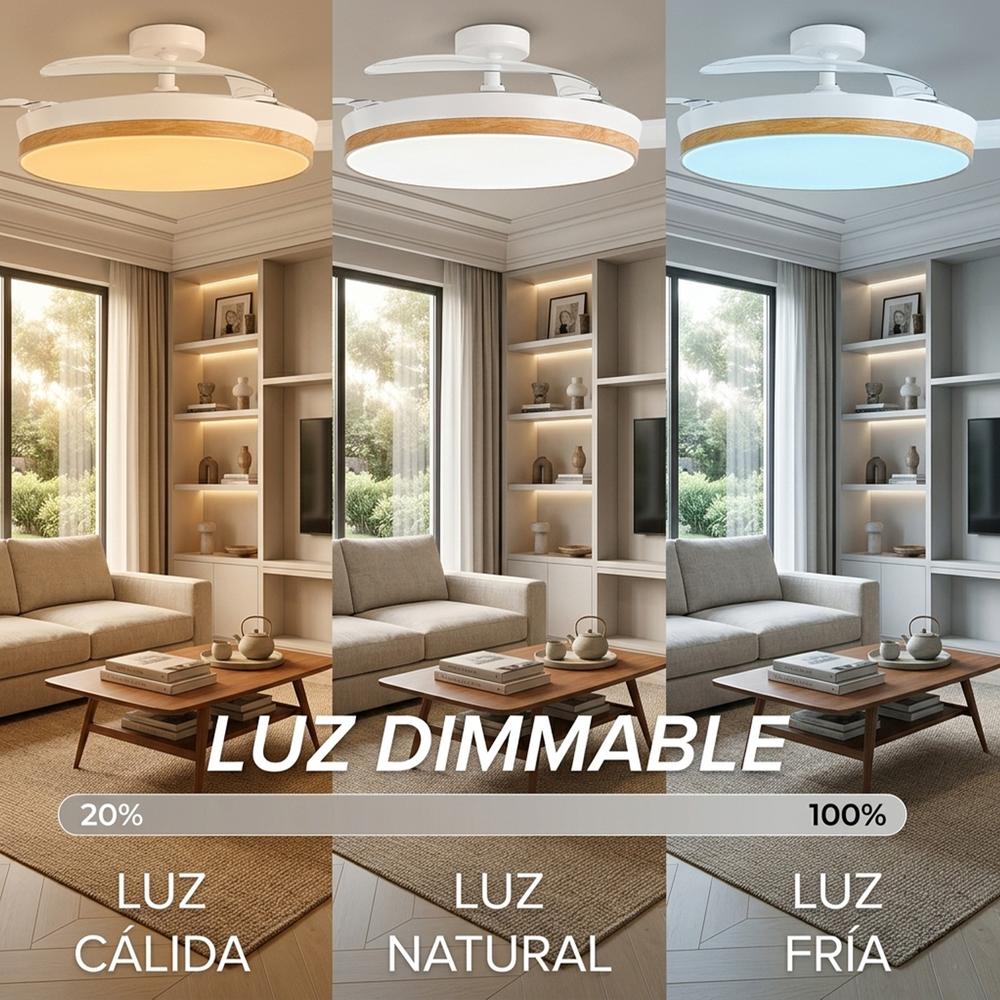 Concept Nature Ventilador De Techo Con Luz Aspas Retractiles Estilo Madera