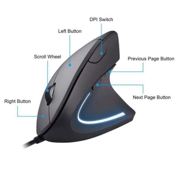Mouse Vertical Equip Ergonomico Usb 6 Botones 3200dpi Color Negro