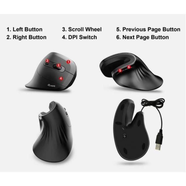 Mouse Vertical Equip Ergonomico Usb-c & Usb-a 6 Botones 7200dpi Color Negro