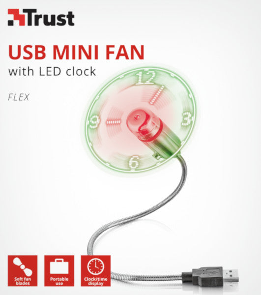 Ventilador Trust Flex Usb Mini Fan With Led Clock Hover Image