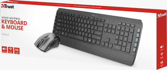 Gaming Pack Trust Silent Wireless Black Keyboard & Mouse Tecla 2 Qwerty Hover Image