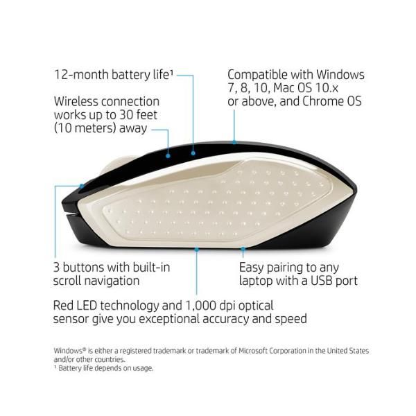 Raton Inalambrico Hp Wireless 200 Negro - Oro