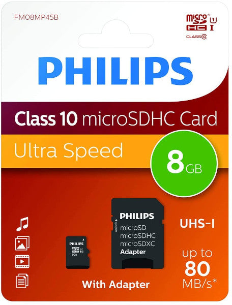 Philips Uhs-i Micro Sdxc Card 8gb + Adapter Hover Image