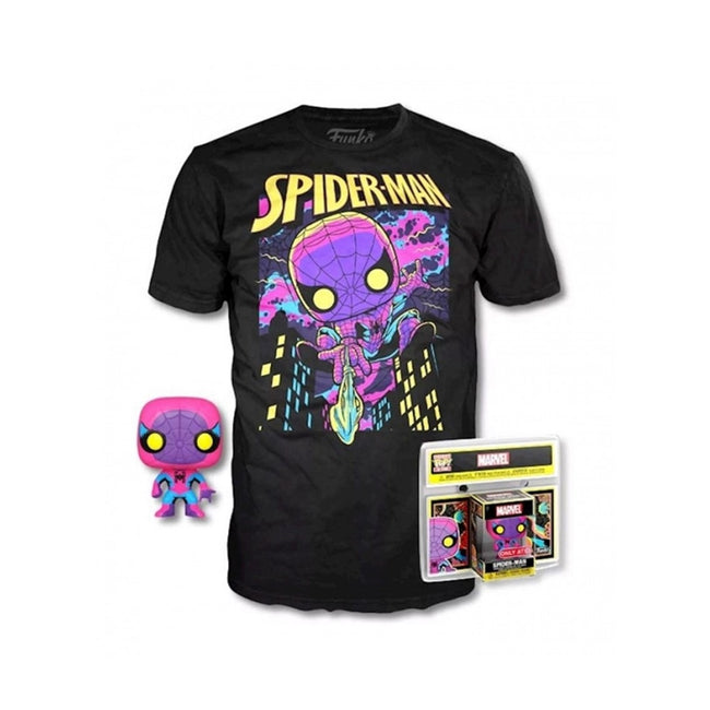 Pop & Tee Marvel Spiderman Black Light Funko + Camiseta Talla Xl Hover Image