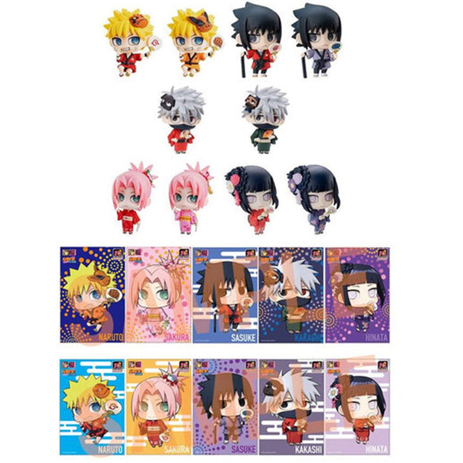 Set Figuras Con Postales Megahouse Naruto Shippuden Petit Chara Land 10th Anniversary Hover Image